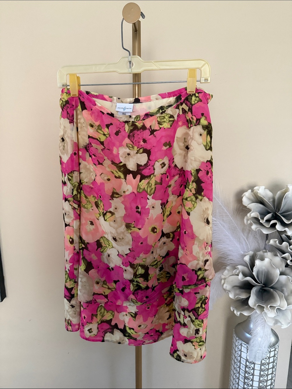 Jaclyn Smith Pink & Cream Floral Midi Skirt